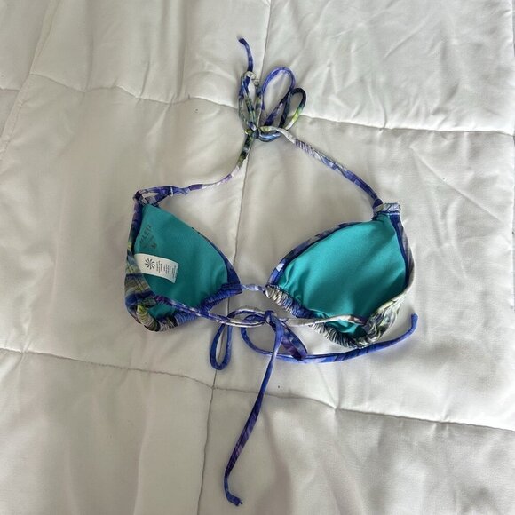 Athleta Womens Medium M Tropical Rainforest Triangle Tie Bikini Top Purple - Picture 2 of 5